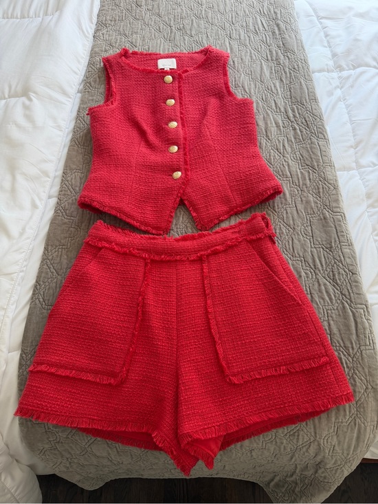 cinq a sept Pants - cinq a sept Red Tweed High-Waist Shorts